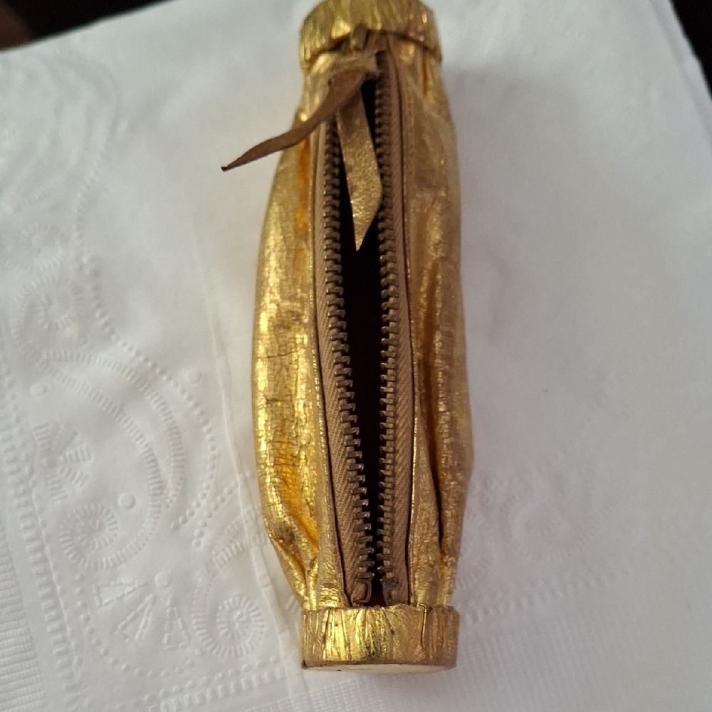 Vintage Gold LeatherMetallic Zippered Pouch/Coin Purse